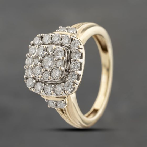 Second Hand 9ct Yellow Gold Diamond Square Cluster Ring 41482295
