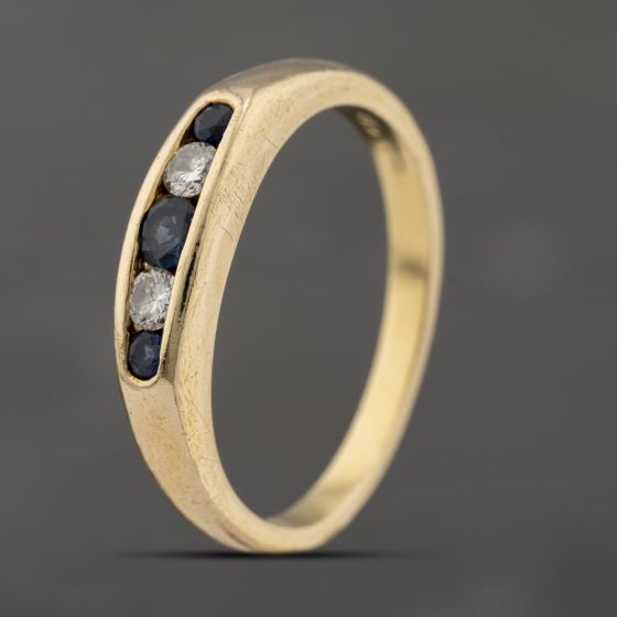 Second Hand 18ct Yellow Gold Sapphire & 0.10ct Brilliant Cut Diamond Channel Set Half Eternity Ring 41482334