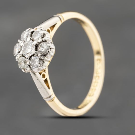 Second Hand Vintage 18ct Yellow Gold 0.70ct Brilliant Cut Diamond Flower Cluster Ring 41482339