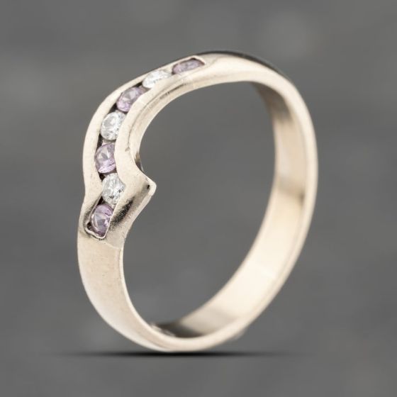 Second Hand 18ct White Gold Pink Sapphire & 0.09ct Brilliant Cut Diamond Dress Ring 41482347