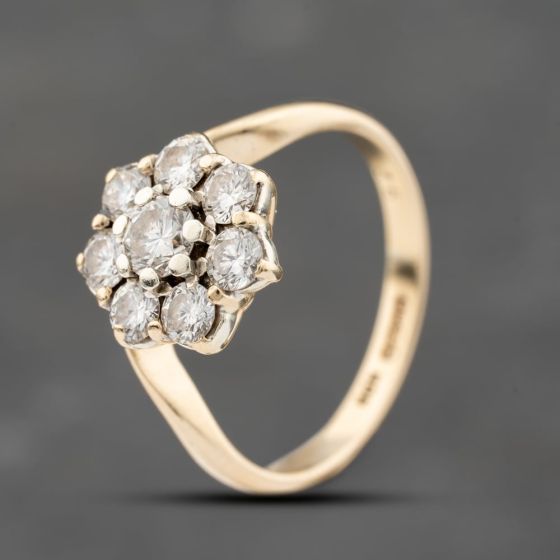Second Hand 9ct Yellow Gold 0.92ct Brilliant Cut Diamond Flower Cluster Ring 41482356