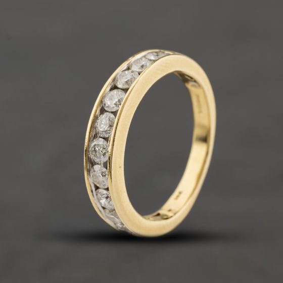 Second Hand 9ct Yellow Gold 1.00ct Brilliant Cut Diamond Channel Set Half Eternity Ring 41482360