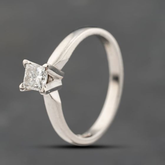 Second Hand Platinum Certificated 0.42ct Princess Cut Solitaire Ring 41482364
