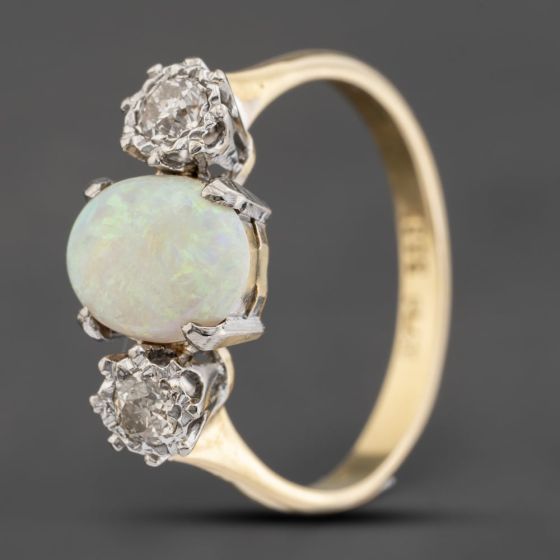 Second Hand Vintage Yellow Gold Opal & Diamond Three Stone Ring 41482370
