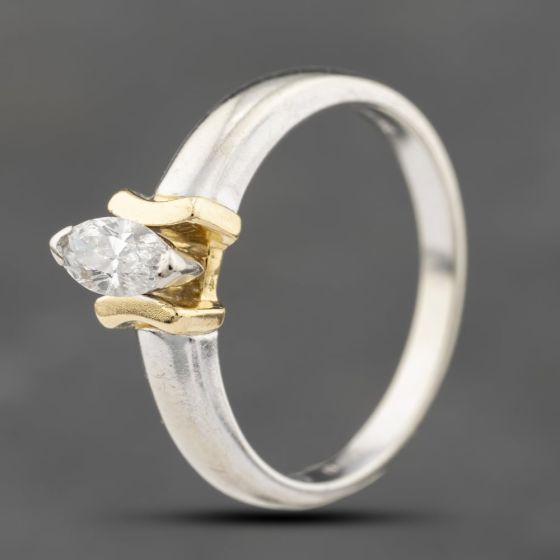 Second Hand 18ct Two Colour Gold 0.25ct Diamond Marquise Shaped Solitaire Ring 41482374