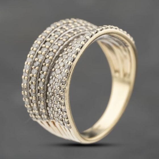 Second Hand 9ct Yellow Gold 1.00ct Diamond Seven Row Half Eternity Ring 41482375