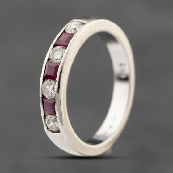 Second Hand 18ct White Gold Ruby & 0.30ct Brilliant Cut Diamond Half Eternity Ring 41482408
