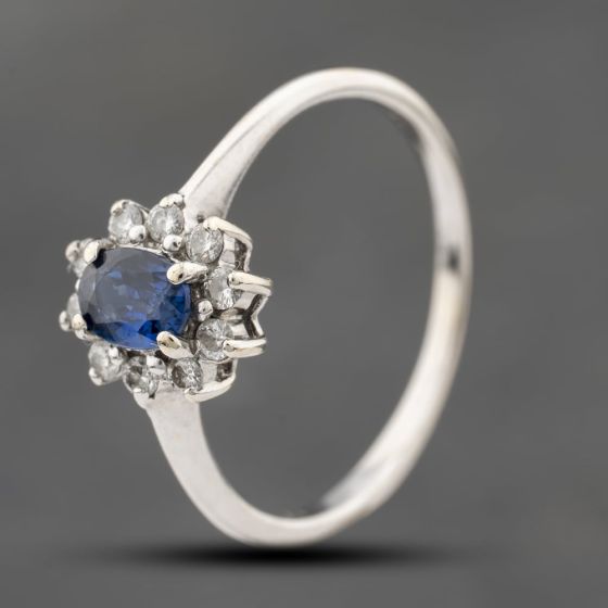 Second Hand 18ct White Gold Sapphire & Diamond Flower Cluster Ring 41482417