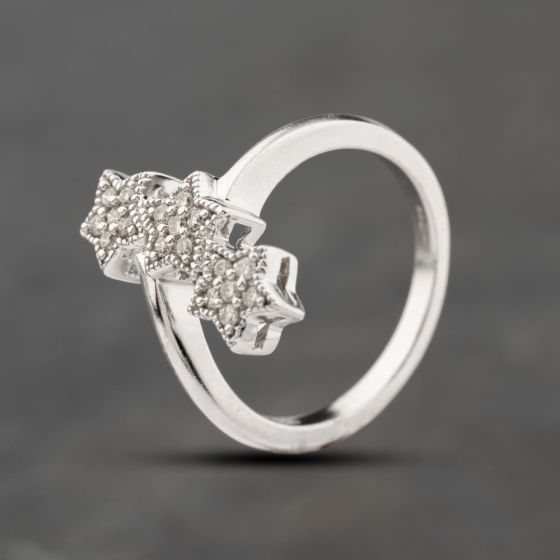Second Hand 9ct White Gold 0.25ct Brilliant Cut Diamond Triple Stars Cluster Ring 41482436