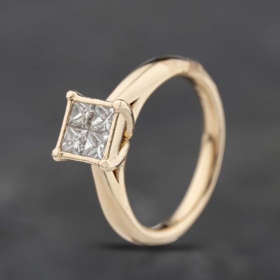 Second Hand 9ct Yellow Gold 0.50ct Princess Cut Diamond Four Stone Ring 41482437