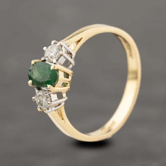 Second Hand 18ct Yellow Gold 0.25ct Emerald Three Stone Ring 41482449