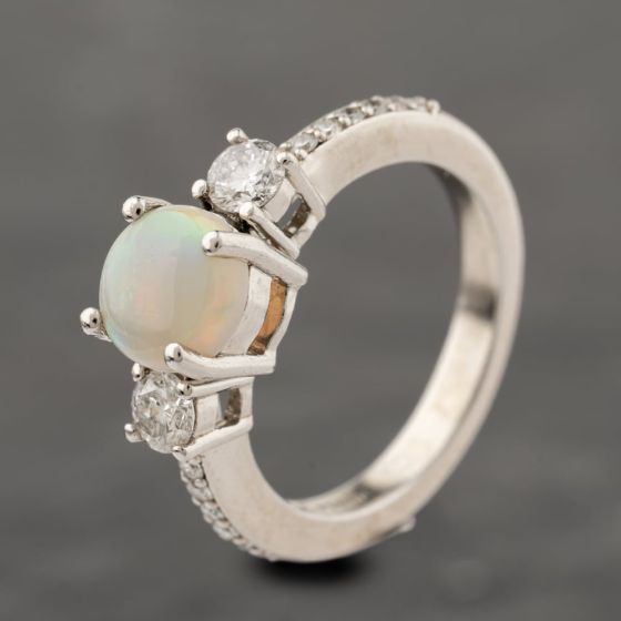 Second Hand Platinum Opal & 0.44ct Diamond Three Stone Ring 41482451