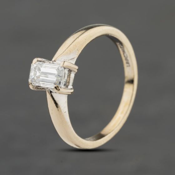 Second Hand 18ct White Gold 0.50ct Emerald Cut Diamond Solitaire Ring 41482480
