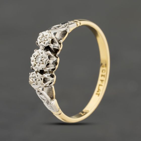 Second Hand Yellow Gold 0.03ct Brilliant Cut Diamond Platinum Set Head Three Stone Ring 41482483