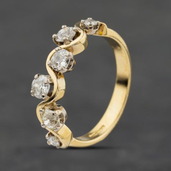 Second Hand 18ct Yellow Gold Diamond Wave Half Eternity Ring 41482523