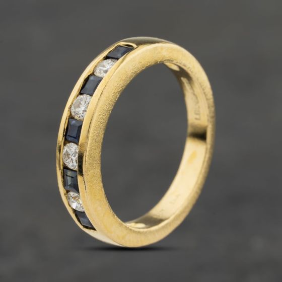 Second Hand 18ct Yellow Gold Sapphire & Diamond Channel Set Half Eternity Ring 41482537