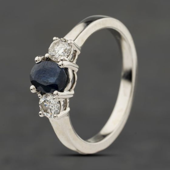 Second Hand Platinum Sapphire & 0.50ct Brilliant Cut Diamond Three Stone Ring 41482545