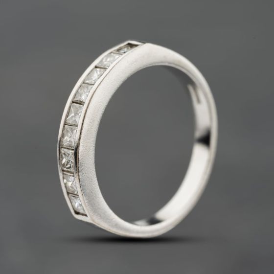 Second Hand 18ct White Gold 0.60ct Princess Cut Diamond Half Eternity Ring 41482652