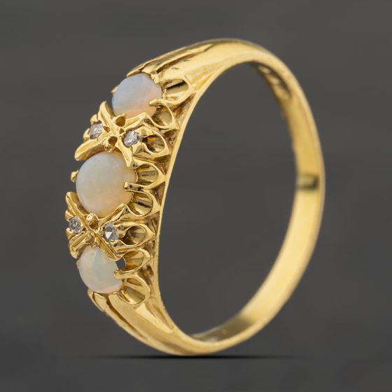 Second Hand 18ct Yellow Gold Opal & 0.02ct Diamond Seven Stone Ring 41482759