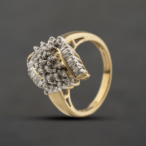 Second Hand 9ct Yellow Gold Diamond Marquise Shaped Cluster Ring 41482786