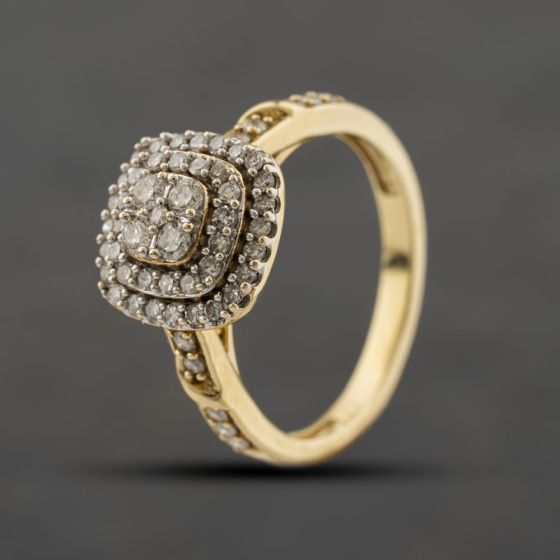Second Hand 9ct Yellow Gold 0.51ct Diamond Tiered Cluster Ring 41482787