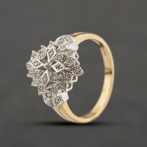 Second Hand 9ct Yellow Gold 0.05ct Diamond Marquise Shaped Cluster Ring 41482788