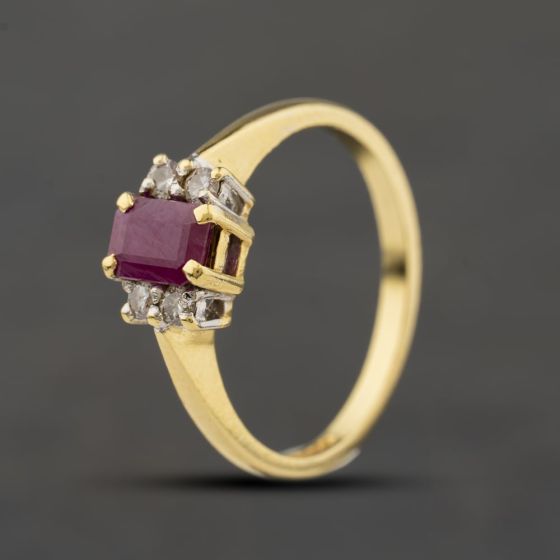 Second Hand 18ct Yellow Gold Ruby & 0.16ct Brilliant Cut Diamond Five Stone Ring 41482806