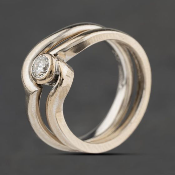 Second Hand 18ct White Gold 0.20ct Brilliant Cut Diamond Rubover Bridal Ring Set 41482917