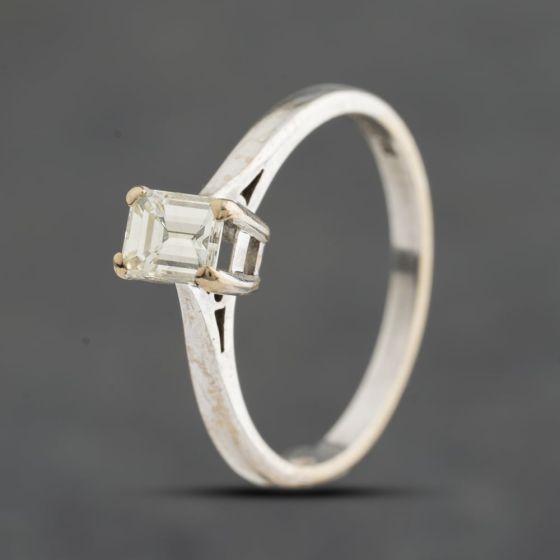 Second Hand 18ct White Gold 0.50ct Emerald Cut Diamond Solitaire Ring 41483092