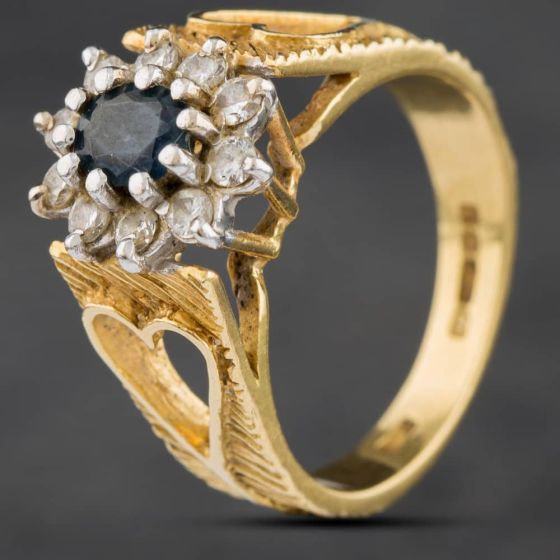 Second Hand 18ct Yellow Gold Sapphire & Brilliant Cut Diamond Heart Cluster Ring 4148349