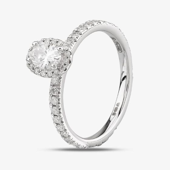 Second Hand 18ct White Gold 0.65ct Diamond Oval Halo Ring 4148433
