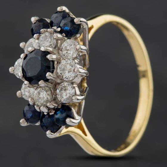 Second Hand Vintage 18ct Yellow Gold Sapphire & Brilliant Cut Diamond Cluster Ring 4148528