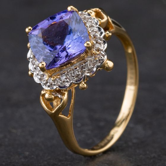 Second Hand 18ct Two Colour Gold Tanzanite & Diamond Fancy Cluster Ring 4148718