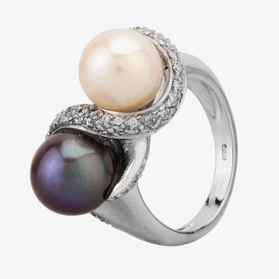 Second Hand White Gold White and Black Cultured Pearl Diamond Ring 4148865