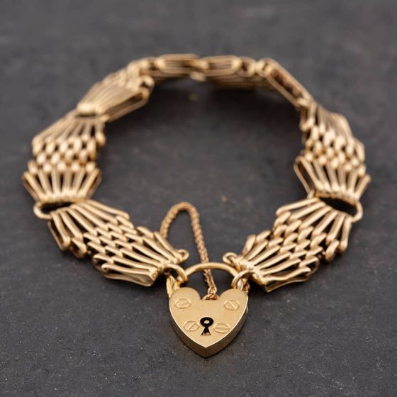Second Hand 9ct Yellow Gold Fan Design 7 Inch Gate Bracelet 41531028