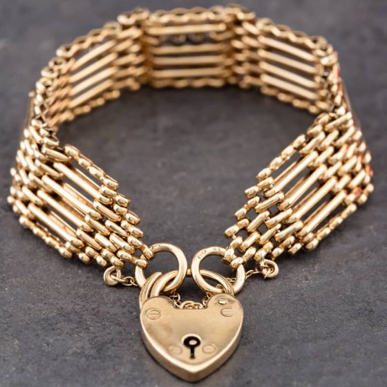 Second Hand 9ct Yellow Gold Six Bar 7.5 Inch Gate Bracelet 41531055
