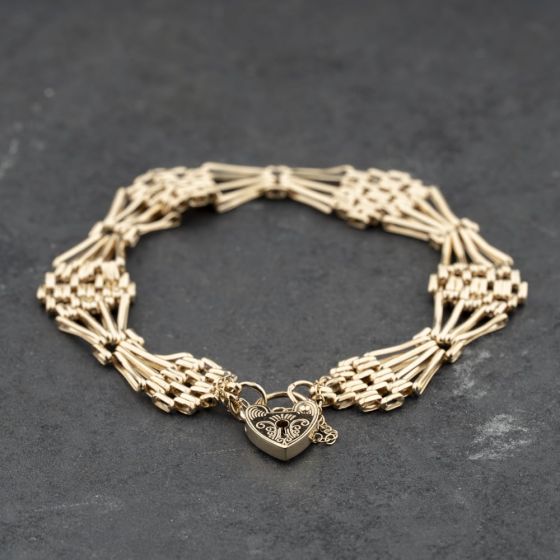 Second Hand 9ct Yellow Gold Five Bar 7.5 Inch Gate Bracelet 41531083
