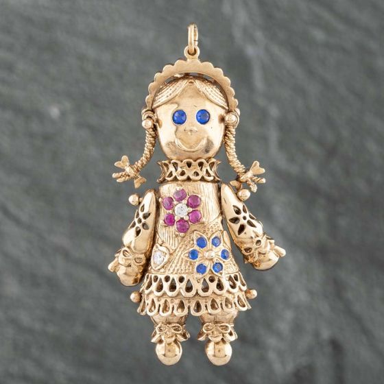 Second Hand 9ct Yellow Gold Multi Stone Rag Doll Loose Pendant 4156015