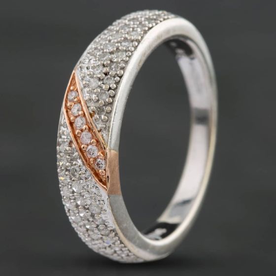 Second Hand 9ct Two Colour Gold Diamond Band Three Row Ring 4158001161