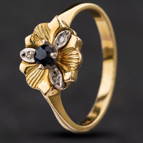 Second Hand Vintage Yellow Gold Diamond & Blue Spinel Cluster Ring 4158407