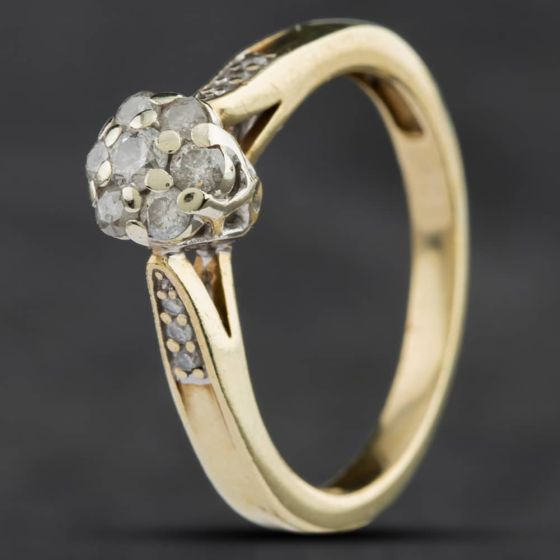 Second Hand 9ct Yellow Gold 0.33ct Brilliant Cut Diamond Cluster Ring 4158717