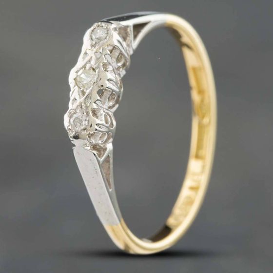 Second Hand Vintage Yellow Gold & Platinum Old Cut Diamond Three Stone Ring 4158766