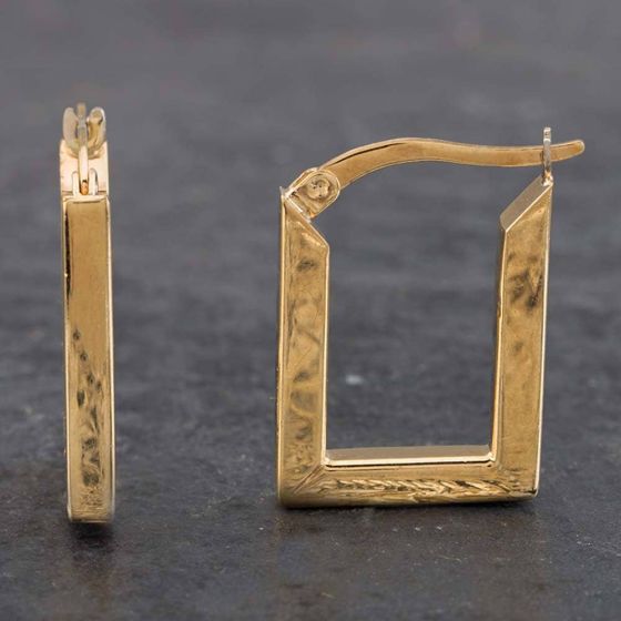 Second Hand 9ct Yellow Gold Oblong Hoop Earrings 4165001187