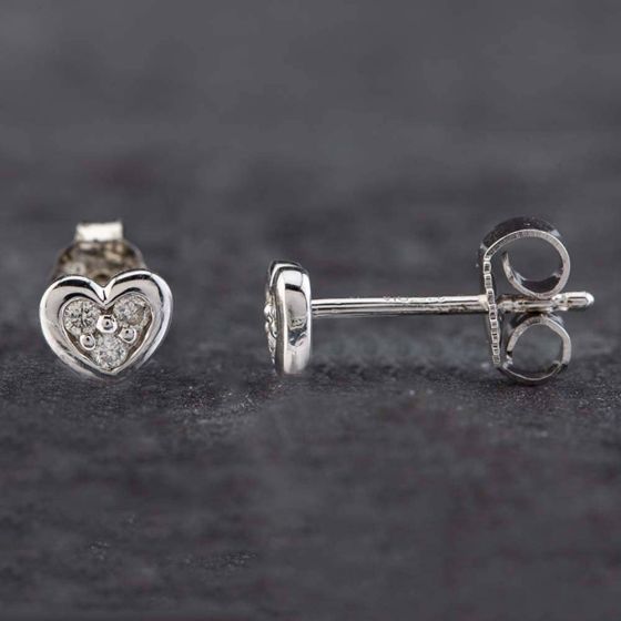 Second Hand 9ct White Gold Diamond Heart Stud Earrings 4165001201