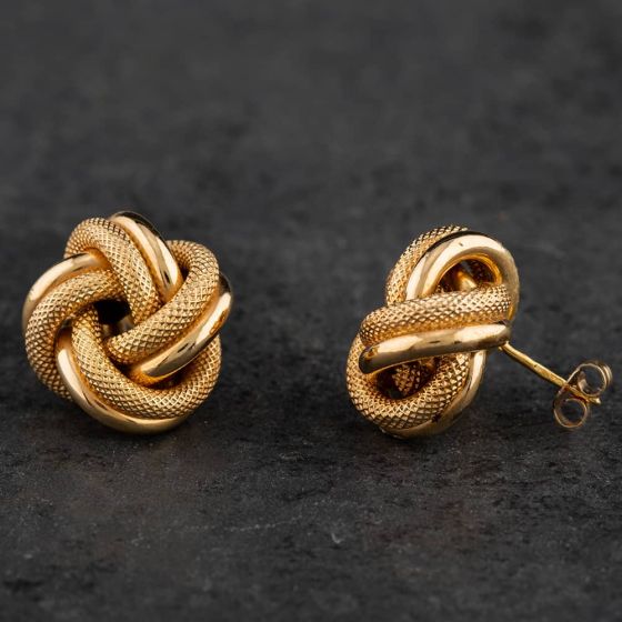 Second Hand 9ct Yellow Gold Large Knot Stud Earrings 4165214
