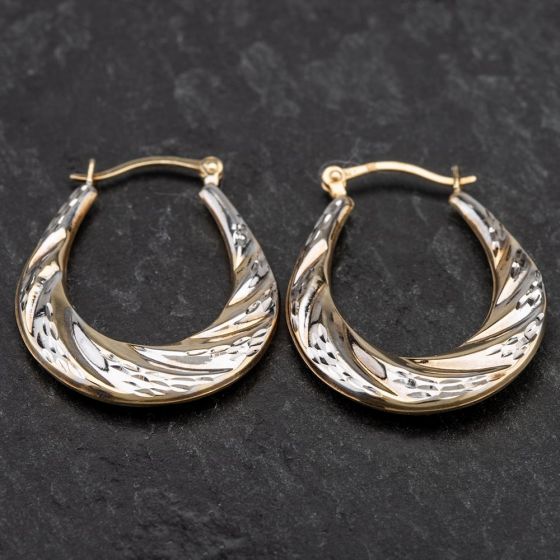 Second Hand 9ct Gold Two Colour Oval Creole Earrings 4165833
