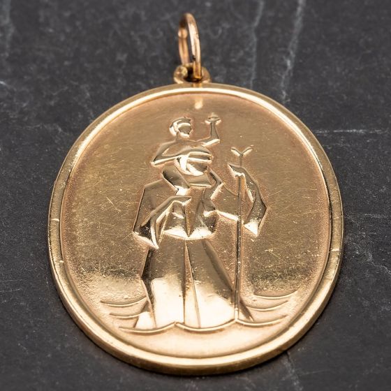 Second Hand 9ct Yellow Gold Large Oval St. Christopher Pendant 4166547