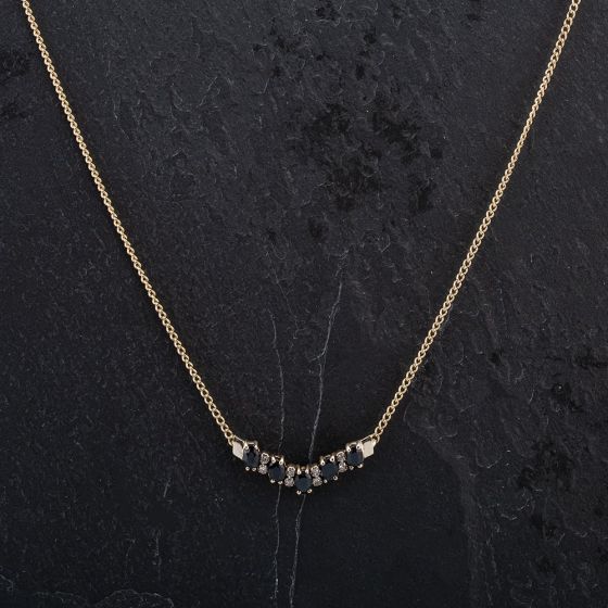 Second Hand 9ct Yellow Gold Diamond Sapphires V-Shape Pendant Bar 4166643
