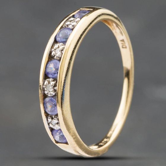 Second Hand 9ct Yellow Gold Tanzanite & Diamond Half Eternity Ring 41671167