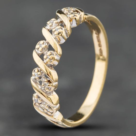 Second Hand 9ct Yellow Gold Single Cut Diamond 2 Row Half Eternity Ring 41671246